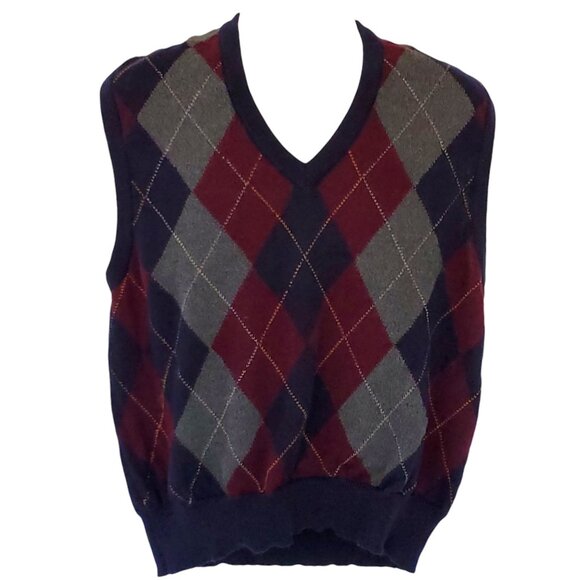 Vintage Argyle Sweater Vest Men's M Tricots St Raphael Wool Pullover V Neck Knit - Picture 1 of 8